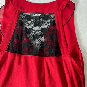 A. Byer Vibrant Red Blouse with Black Lace in back. Beautiful. Size s
